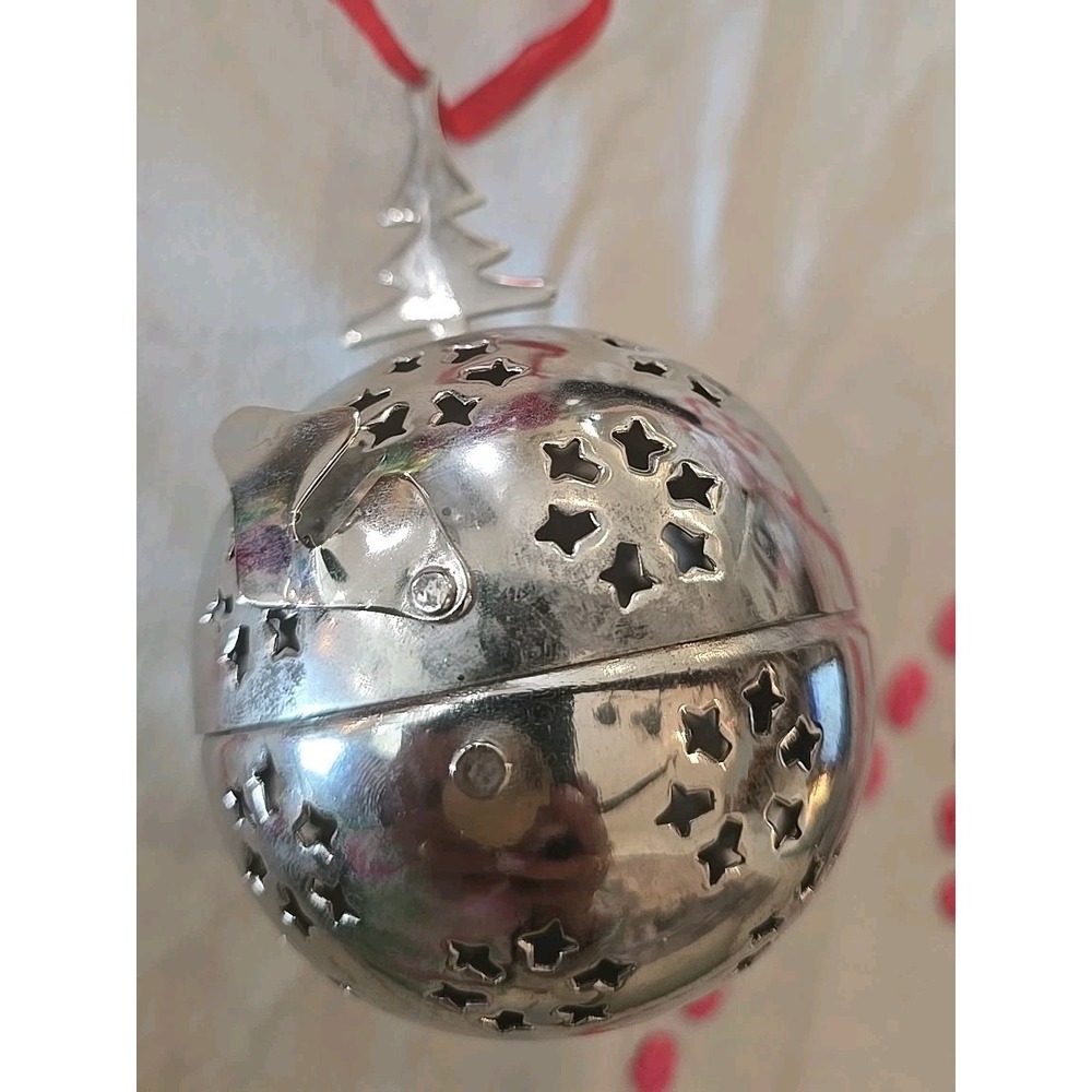 VTG Lot 2 Crate & Barrel Silver Reindeer & Tree Ball Sachet Ornament Potpourri